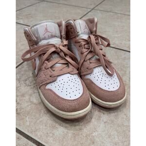 Air Jordan Kid's 1 Mid Pink Suede Sneakers - Size 4.5yr